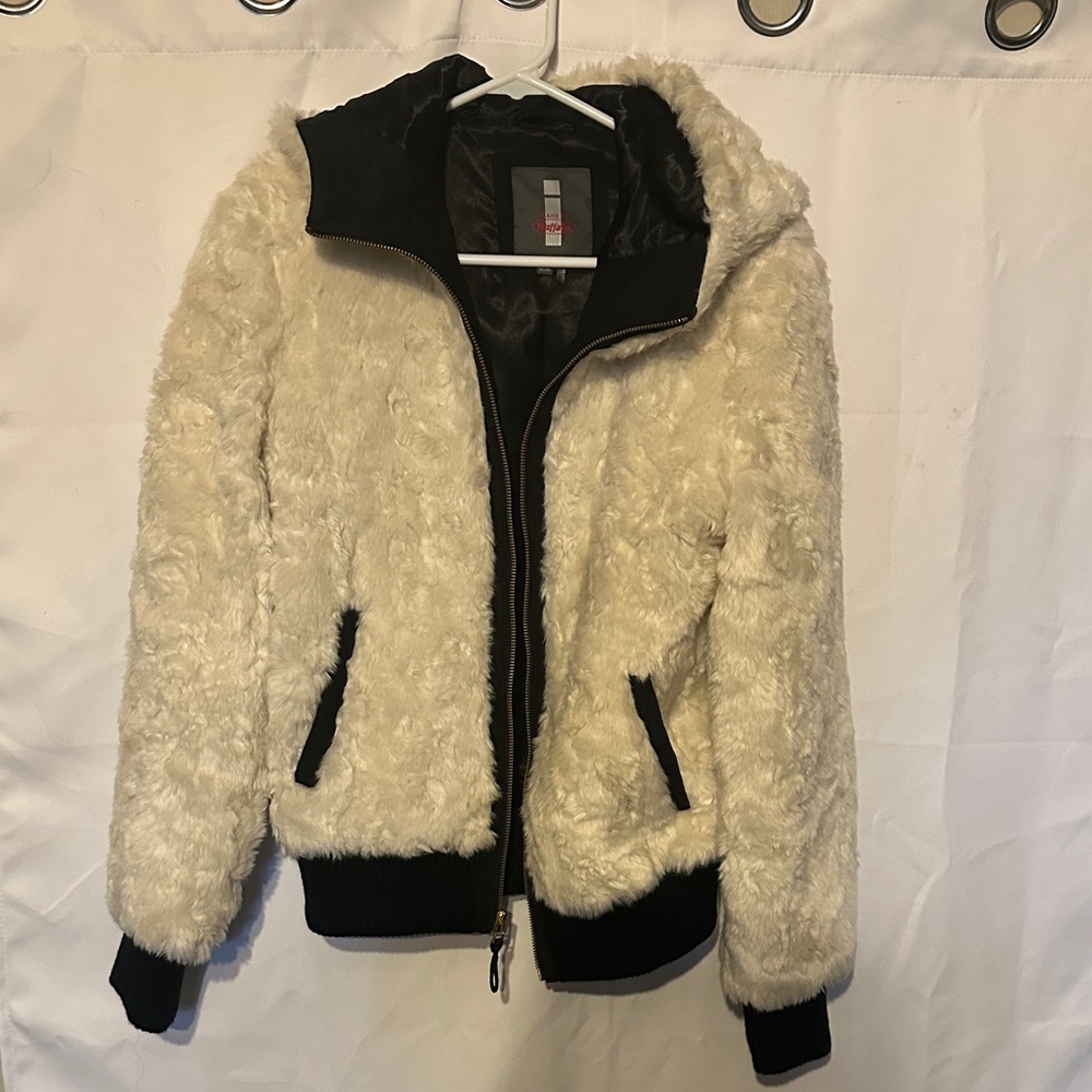 Jeans By Buffalo Cream Teddy Jacket with Black Details